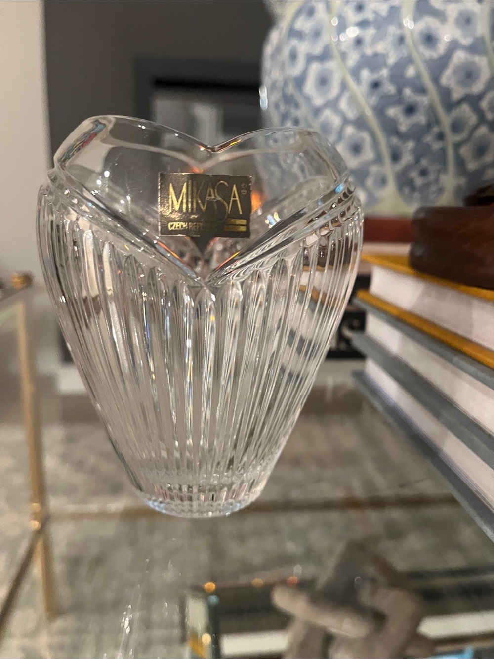 Mikasa Clear Ribbed Heart-Shaped Glass Accent Vase